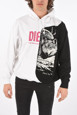 maxi front printed two tone S-BLASTY sweatshirt with hood