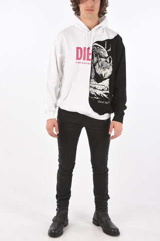 maxi front printed two tone S-BLASTY sweatshirt with hood