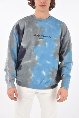 felpa girocollo S-MART-E4 effetto tie dye con stampa sul retro