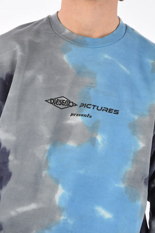 felpa girocollo S-MART-E4 effetto tie dye con stampa sul retro