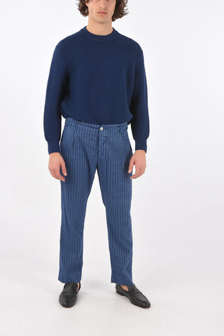 pinstriped A/ETON single pleat trousers