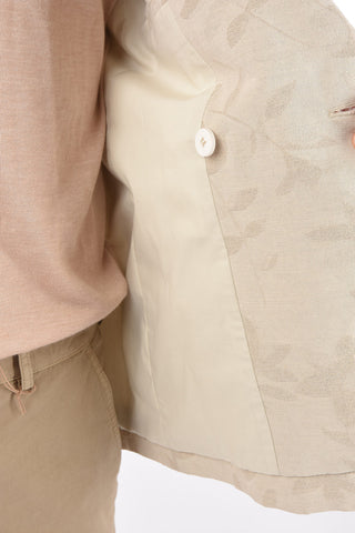 L'AMOUR floral-patterned center vent notch lapel LA VESTE MOULIN double-breasted blazer