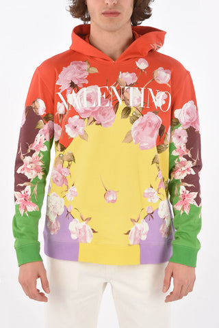 Felpa in Cotone Stampa Floreale con Cappuccio e Logo