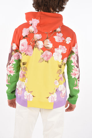 Felpa in Cotone Stampa Floreale con Cappuccio e Logo
