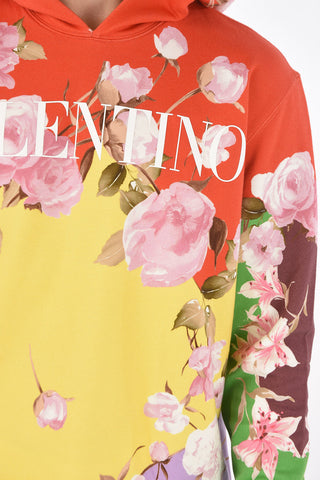 Felpa in Cotone Stampa Floreale con Cappuccio e Logo