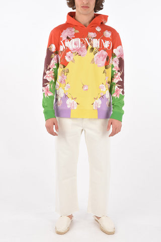 Felpa in Cotone Stampa Floreale con Cappuccio e Logo