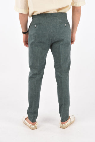 virgin wool and flax jetted pocket double pleat plain hem trousers
