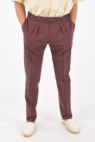 virgin wool and flax jetted pocket double pleat plain hem trousers