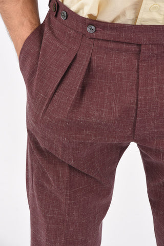 virgin wool and flax jetted pocket double pleat plain hem trousers