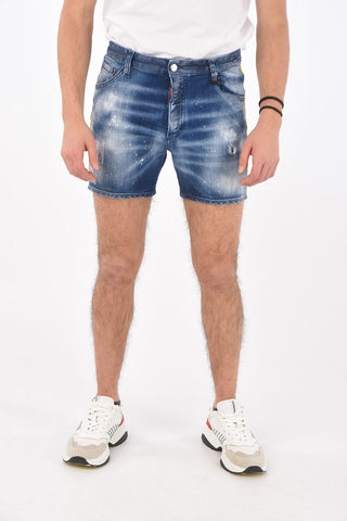 Distressed Denim DAN COMMANDO Shorts with Logoed Side Bands 