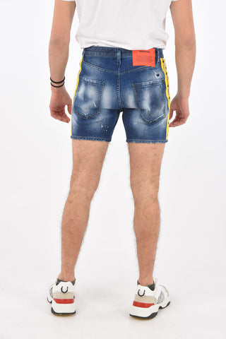 Distressed Denim DAN COMMANDO Shorts with Logoed Side Bands 