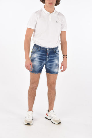 Distressed Denim DAN COMMANDO Shorts with Logoed Side Bands 