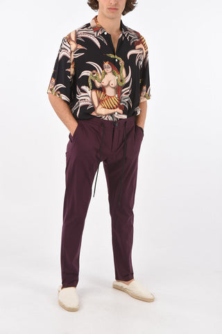Stretch nylon plain hem trousers