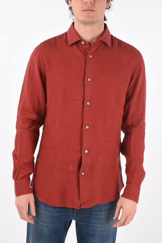 ZZEGNA flax spread collar shirt