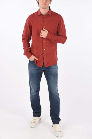 ZZEGNA flax spread collar shirt
