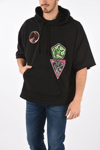 patch embroidered 3 /4 sleeve S-GIGA sweatshirt with hood