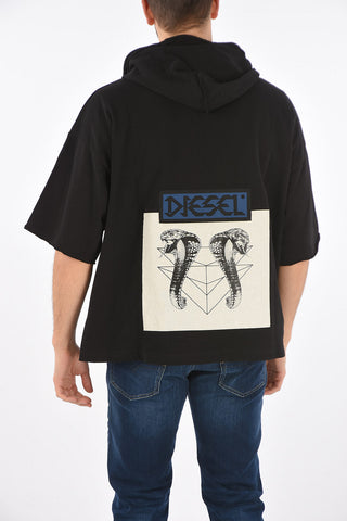 patch embroidered 3 /4 sleeve S-GIGA sweatshirt with hood