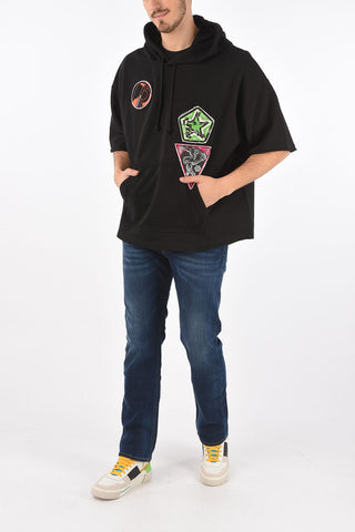 patch embroidered 3 /4 sleeve S-GIGA sweatshirt with hood