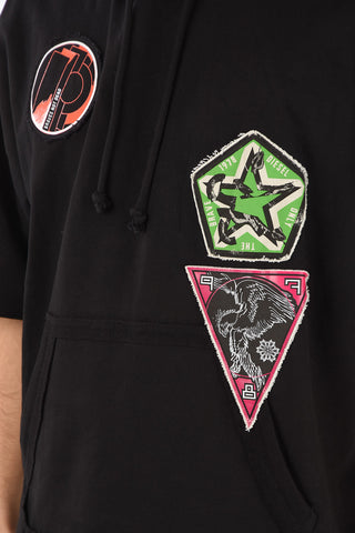 patch embroidered 3 /4 sleeve S-GIGA sweatshirt with hood