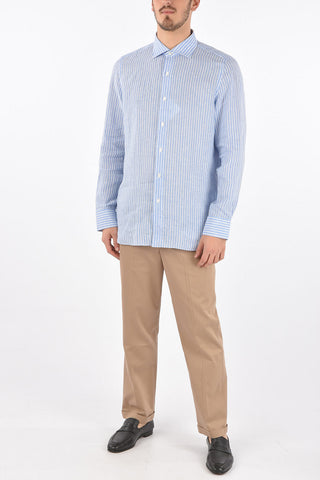 Camicia in lino ZANTE con stampa a righe