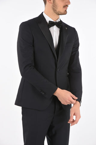 center vent peak lapel 3 piece waistcoat suit