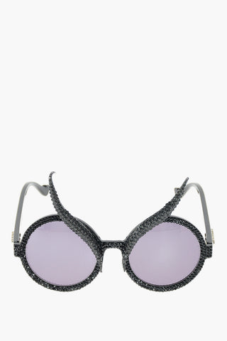 Rhinestones embellished frame round sunglasses