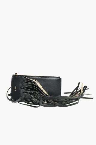 leather mini neck pouch with fringes