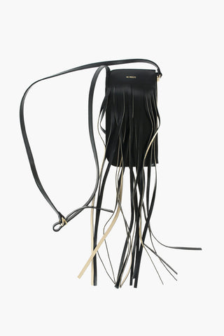 leather mini neck pouch with fringes