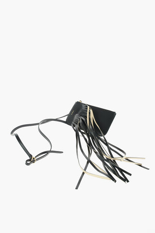 leather mini neck pouch with fringes