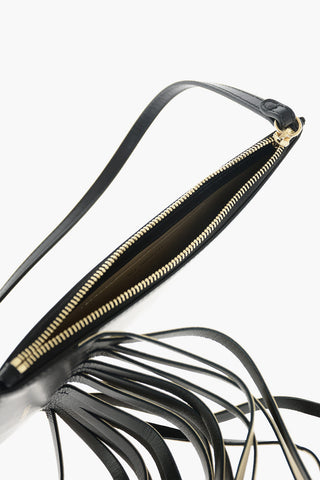 leather mini neck pouch with fringes