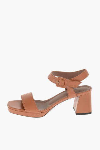 Ankle Strap Squared Heel Leather Sandals 7cm