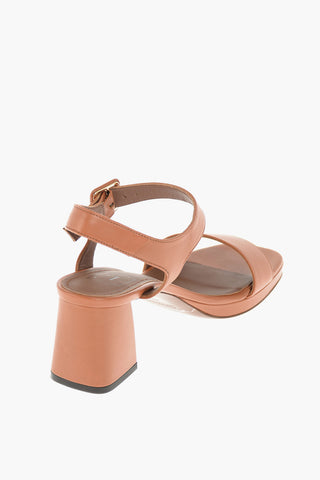 Ankle Strap Squared Heel Leather Sandals 7cm