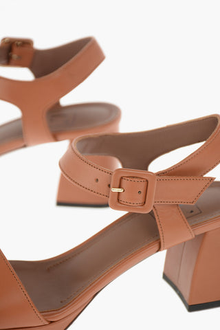 Ankle Strap Squared Heel Leather Sandals 7cm