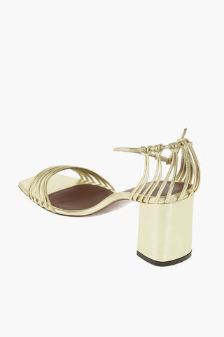 Sandali in Pelle Lamè con Cinturino alla Caviglia 7cm
