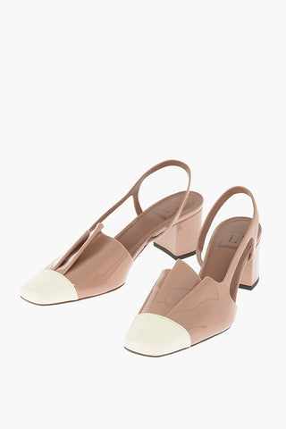 Two Tone Squared Toe Patent Leather Slingbacks 6cm
