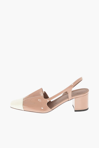 Two Tone Squared Toe Patent Leather Slingbacks 6cm