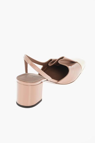 Two Tone Squared Toe Patent Leather Slingbacks 6cm