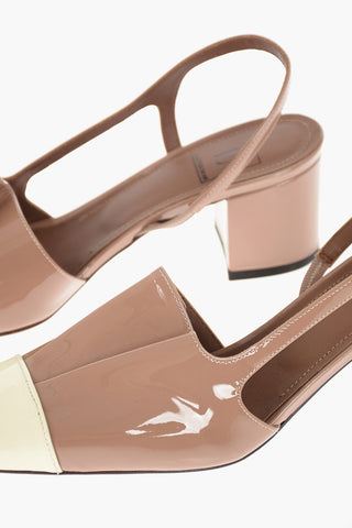 Two Tone Squared Toe Patent Leather Slingbacks 6cm