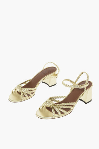 Knotted Motif Lamè Leather Sandals 7cm