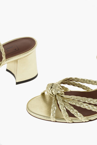 Knotted Motif Lamè Leather Sandals 7cm