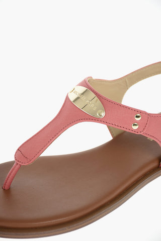 Leather MK PLATE Thong Sandals