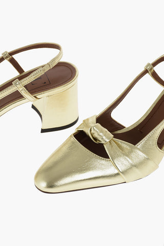 Knotted Motif Lamè Leather Slingbacks 6cm