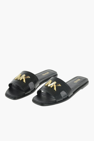Metal Logo KIPPY Leather Slippers