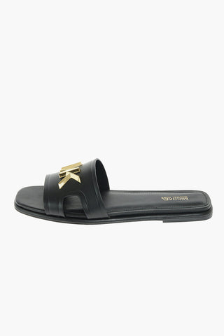 Metal Logo KIPPY Leather Slippers