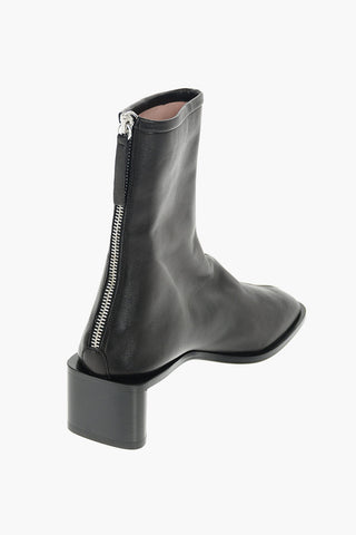Back Zipped Textured Leather Booties 4cm
