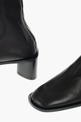 Back Zipped Textured Leather Booties 4cm