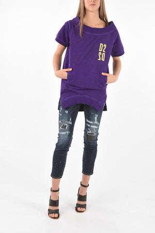 Mini Dress in Felpa con Collo a Barca