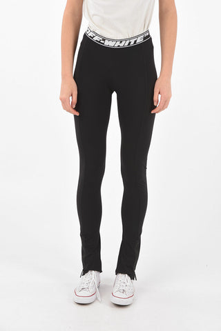 Zipped Ankle Logo Elastic Waistband Leggings