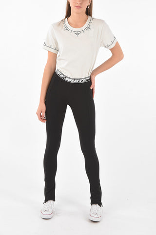 Zipped Ankle Logo Elastic Waistband Leggings