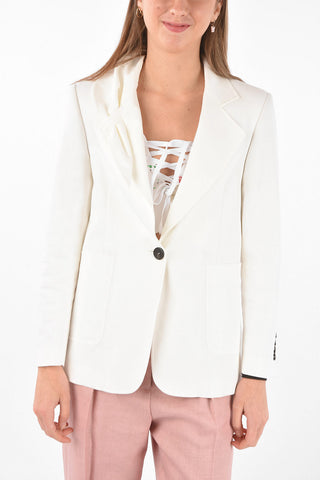 Blazer Monopetto in Misto Cotone con Tasche a Toppa